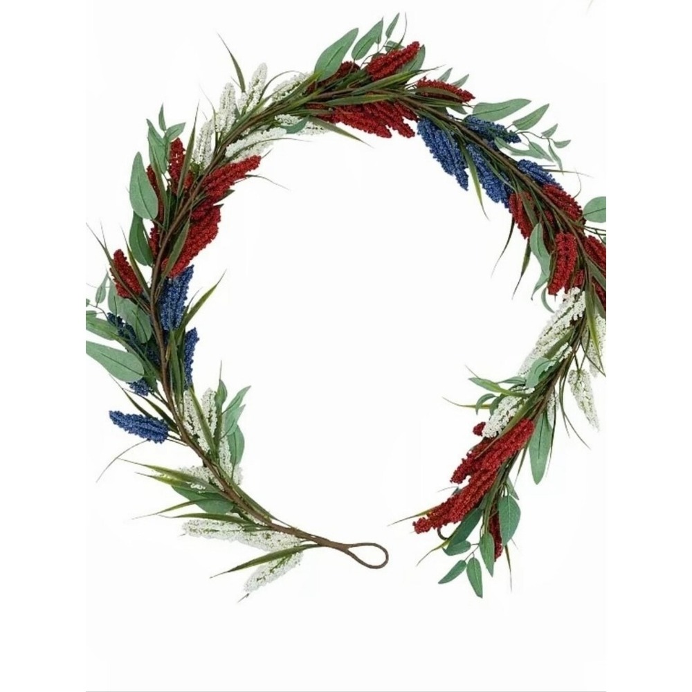 Patriotic Americana Red White And Blue Floral Botanical‎ Mantel Garland